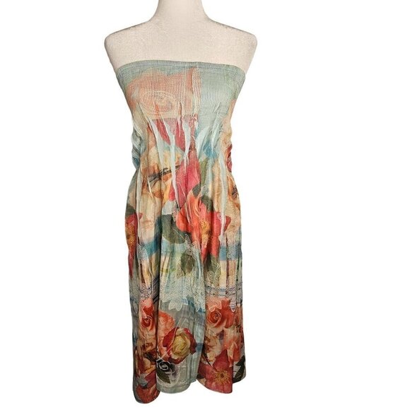 Lapis Dress One Size Floral Print Off Shoulder Strapless Blue Bubble Dress - Picture 1 of 11